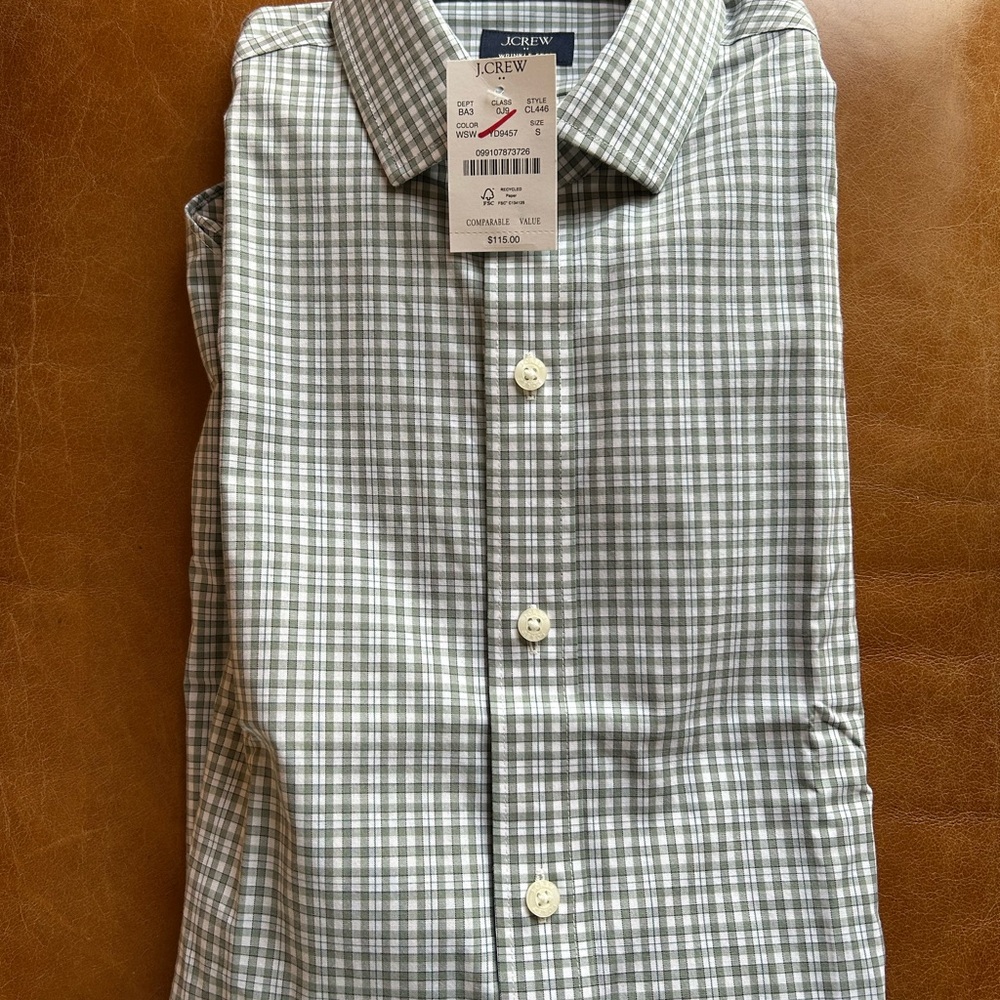 J. Crew Slim-Fit Green and White Micro-Check Dress Shirt